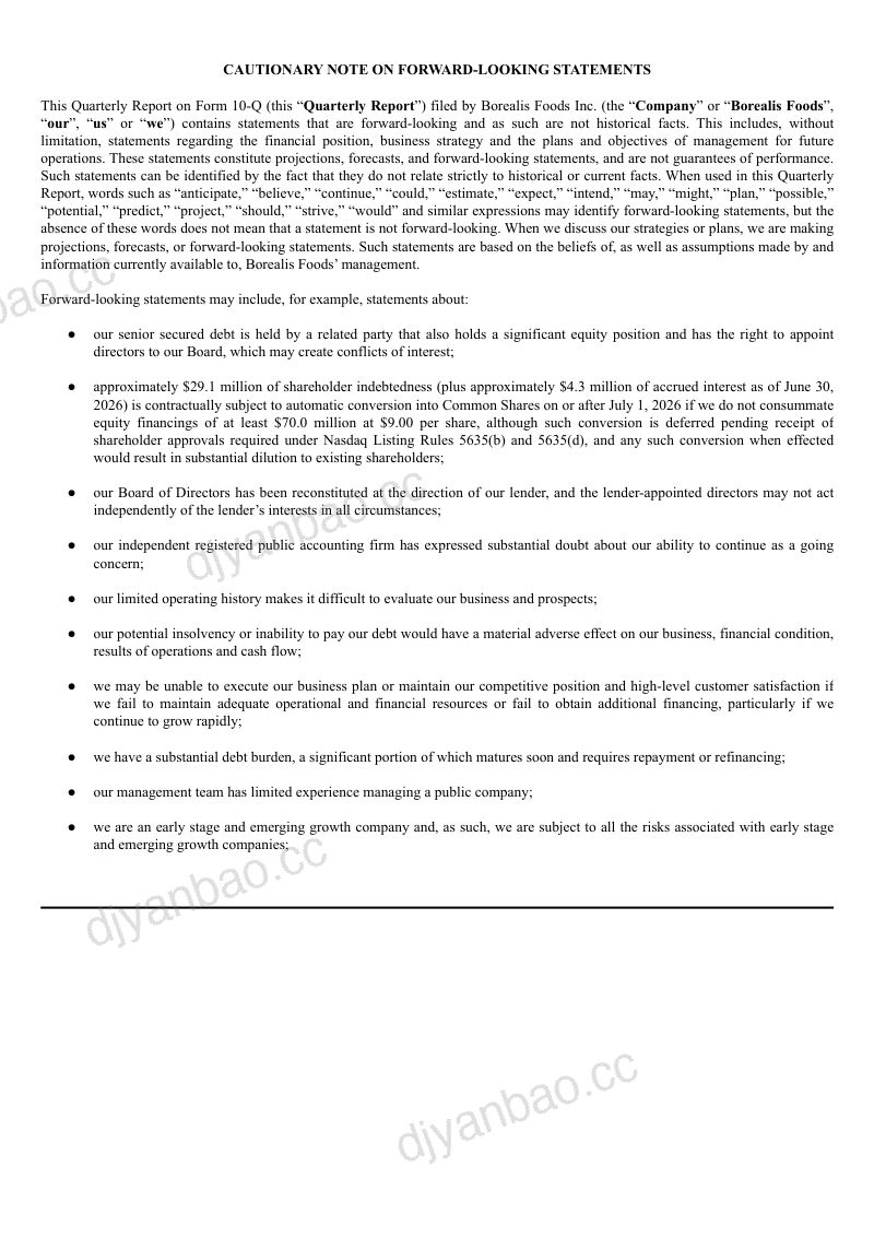 Borealis Foods Inc 2026年季度报告 第2页