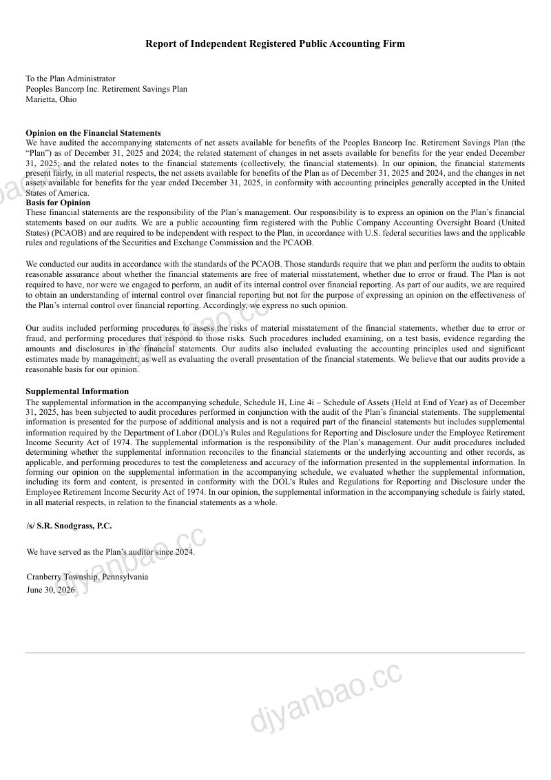 Peoples Bancorp Inc 2025年度报告 第3页