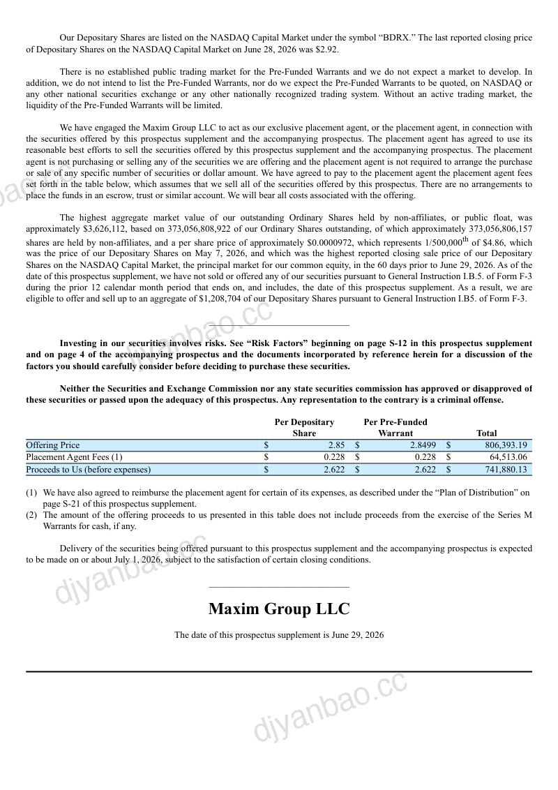 Biodexa Pharmaceuticals PLC 美股存托凭证招股说明书（2026年7月1日版） 第2页