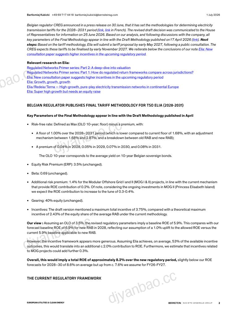 欧洲公用事业与清洁能源：Elia Group比利时监管机构公布2028-2031年输电电价最终方法 第2页