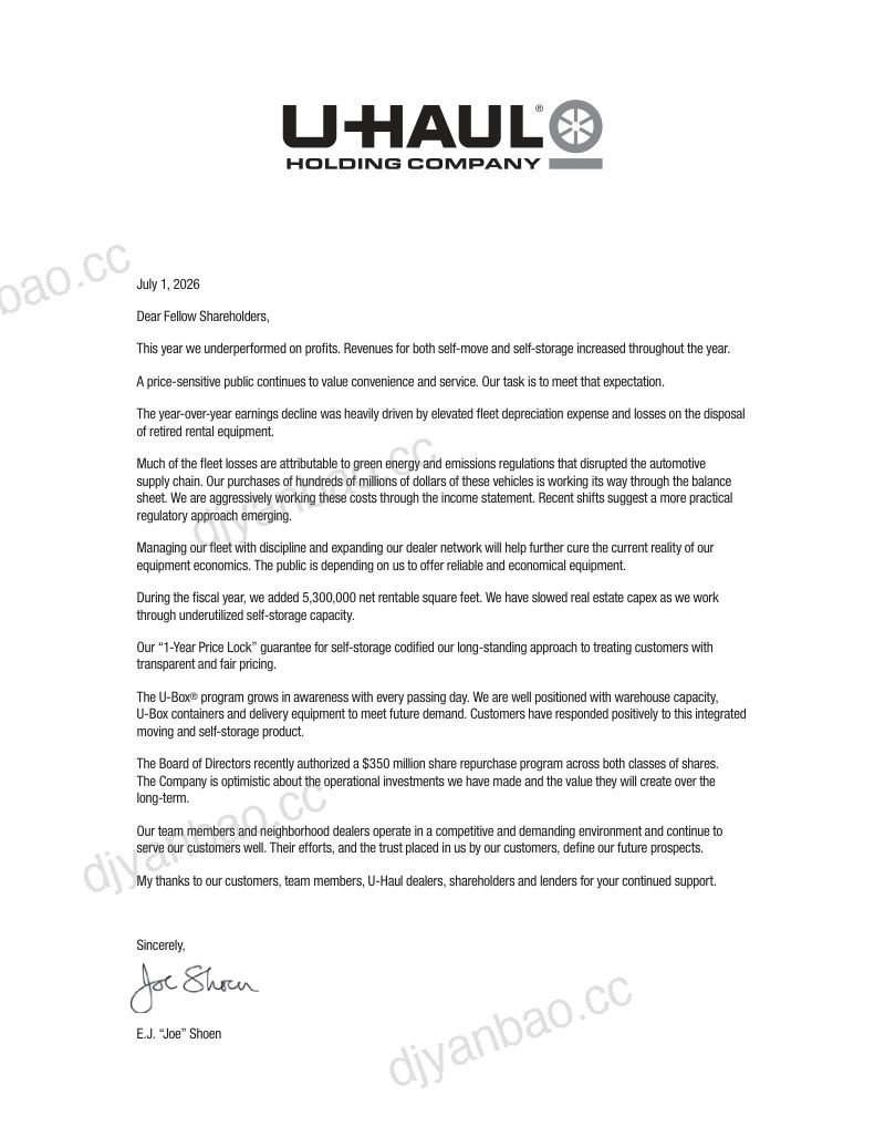 U-Haul Holding Co 2025年度报告 第3页