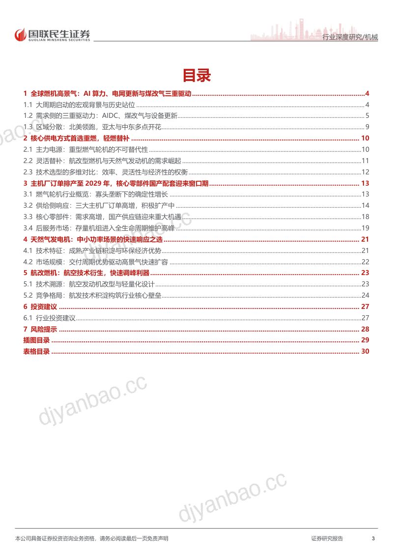 燃机行业深度：燃机景气扩散，整机：零部件：后市场均进入增长快车道 第3页