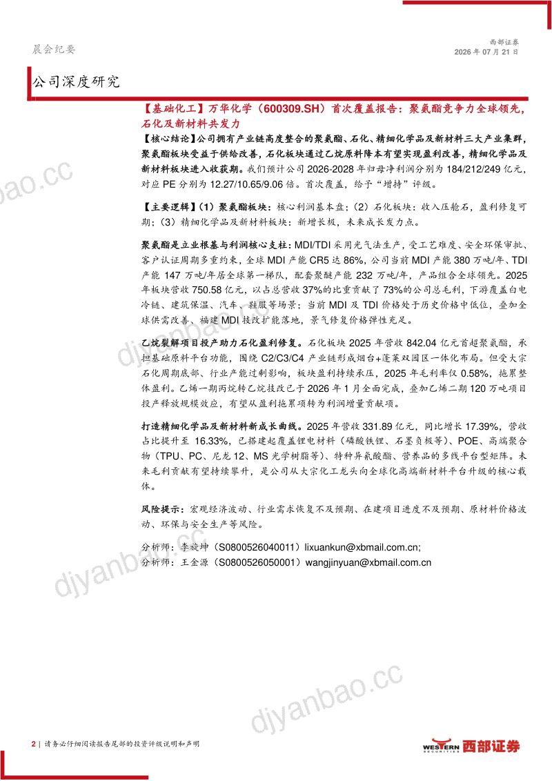 聚氨酯竞争力全球领先，石化及新材料共发力 第2页