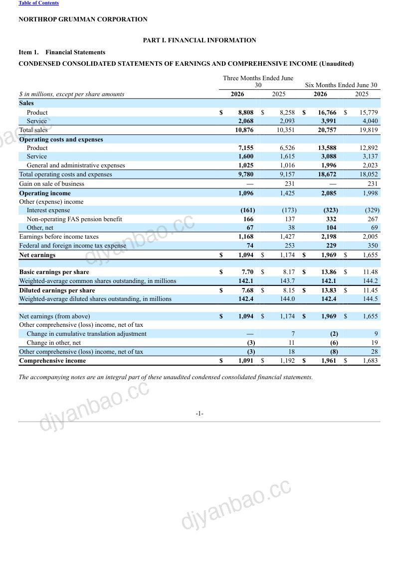 诺斯罗普格鲁曼 2026年季度报告 第3页