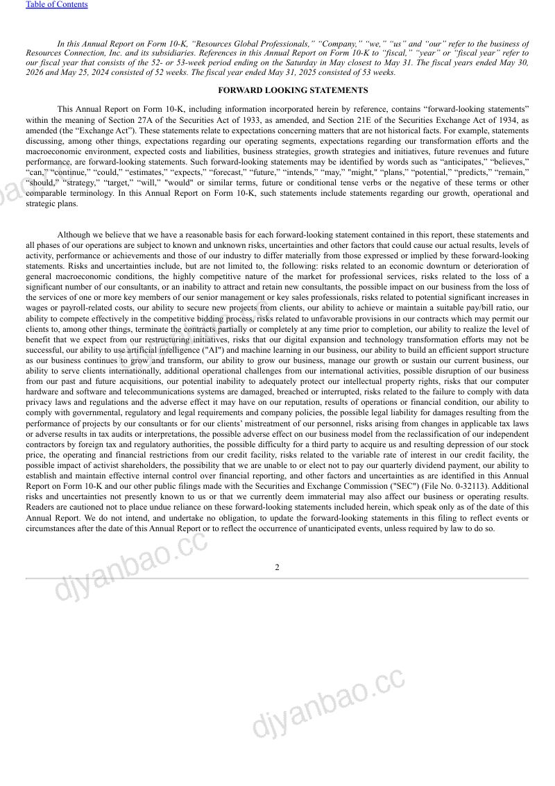 Resources Connection Inc 2025年度报告 第3页