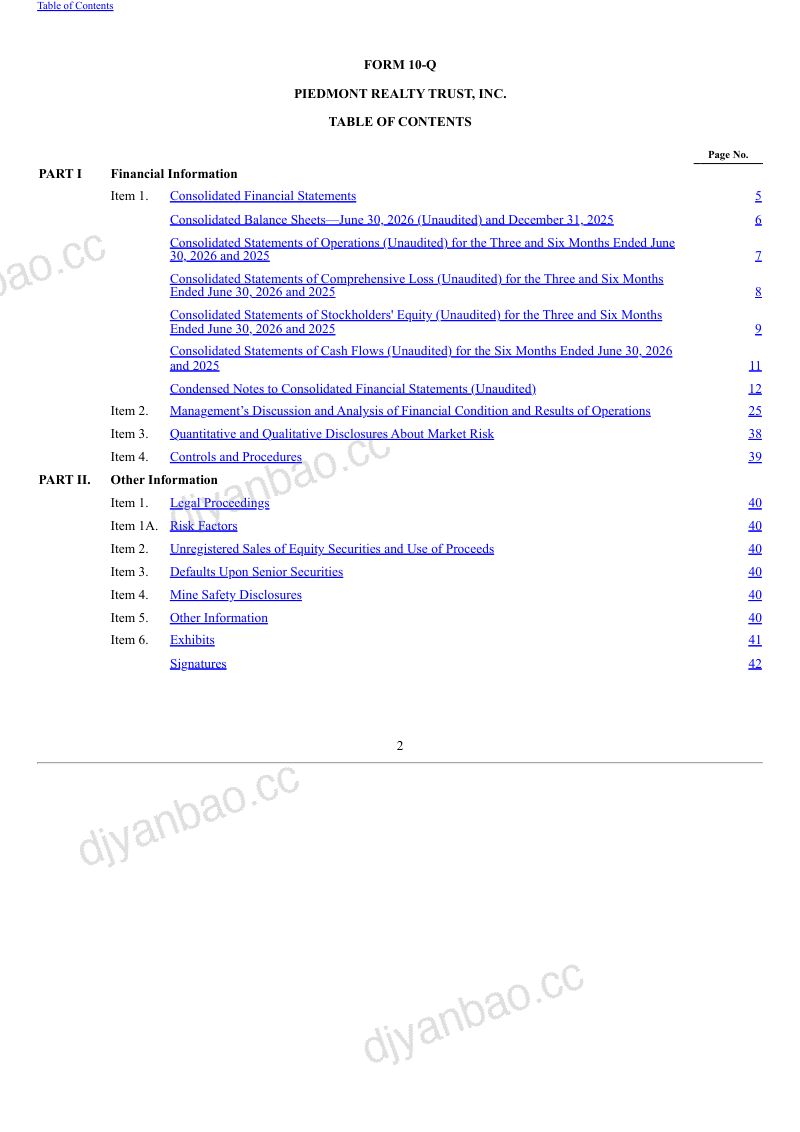 Piedmont Realty Trust Inc 2026年季度报告 第2页