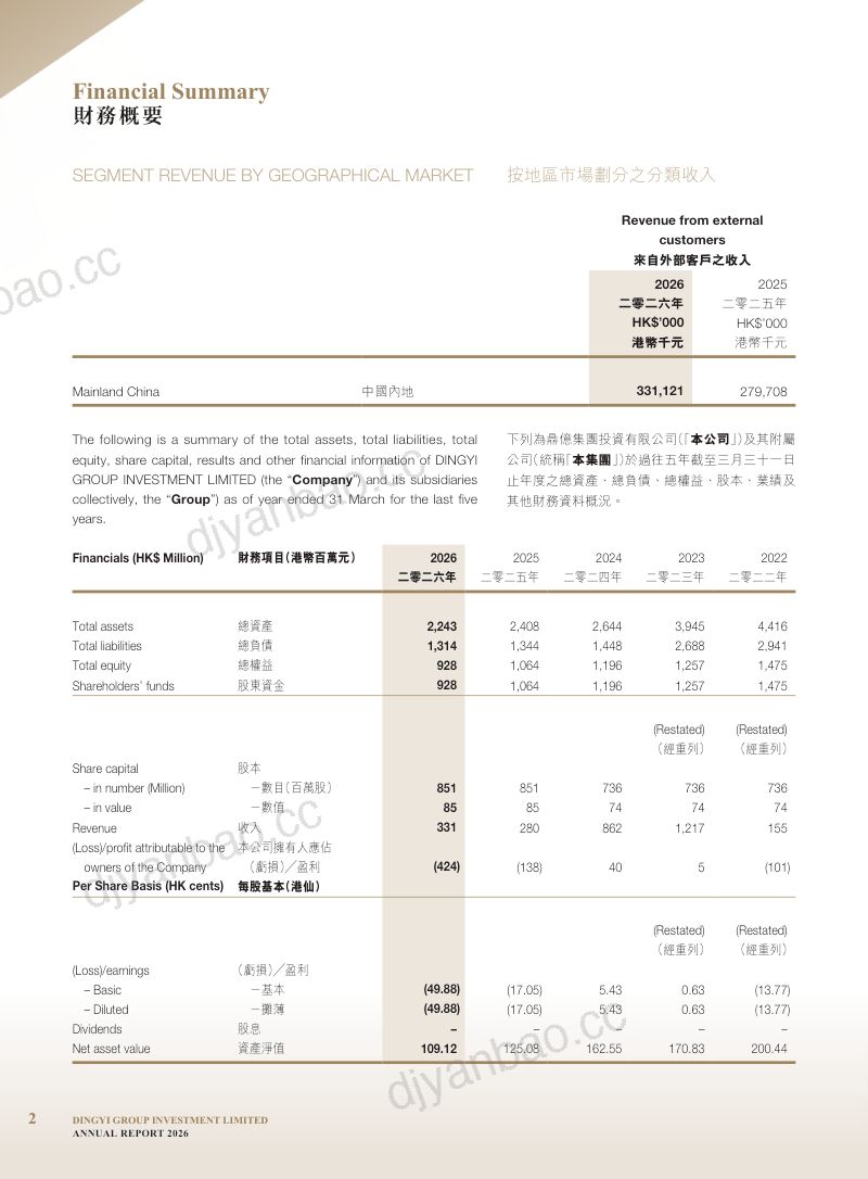 鼎亿集团投资二零二六年年报 第3页