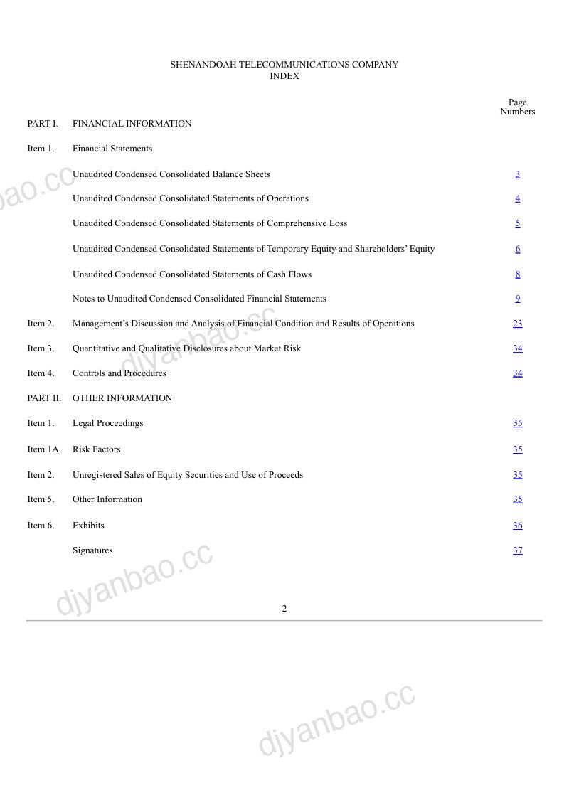 Shenandoah Telecommunications Co 2026年季度报告 第2页