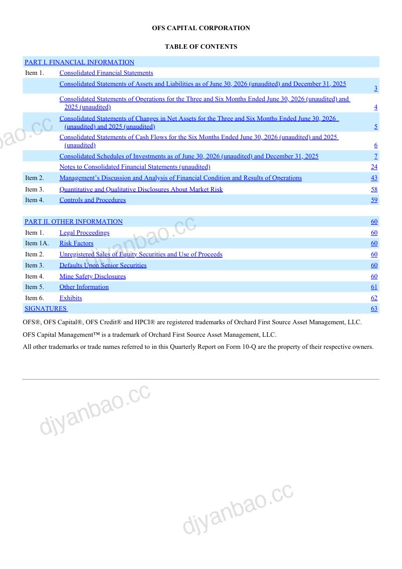 OFS Capital Corp 2026年季度报告 第2页