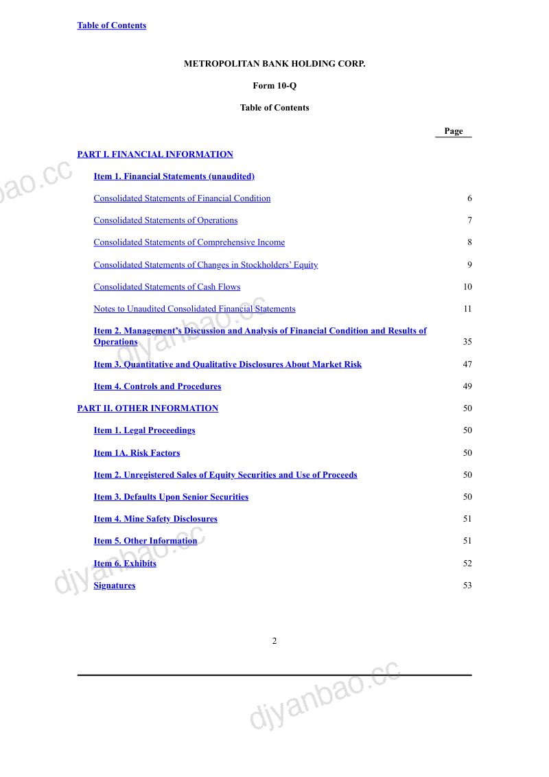 Metropolitan Bank Holding Corp 2026年季度报告 第3页