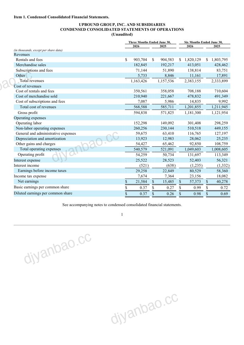 Upbound Group Inc 2026年季度报告 第3页