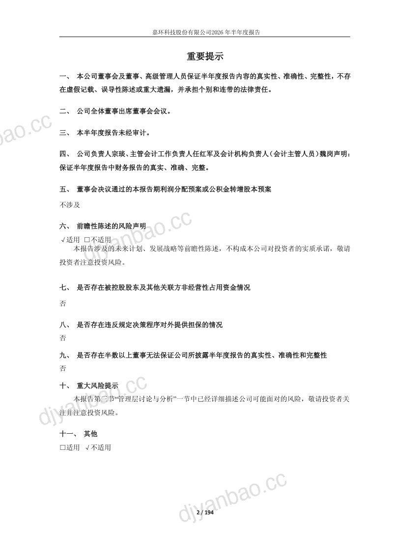 嘉环科技:2026年半年度报告 第2页