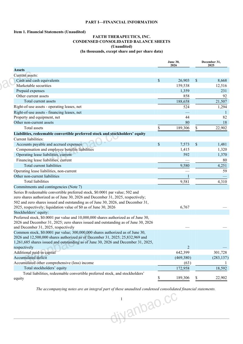 Faeth Therapeutics Inc 2026年季度报告 第3页