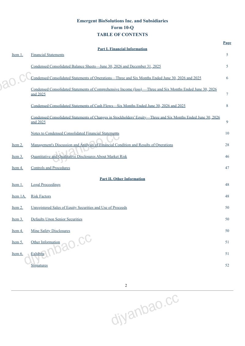 Emergent BioSolutions Inc 2026年季度报告 第2页