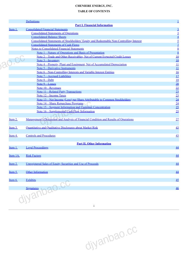 Cheniere Energy 2026年季度报告 第2页