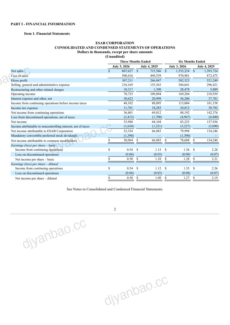 ESAB 2026年季度报告 第3页