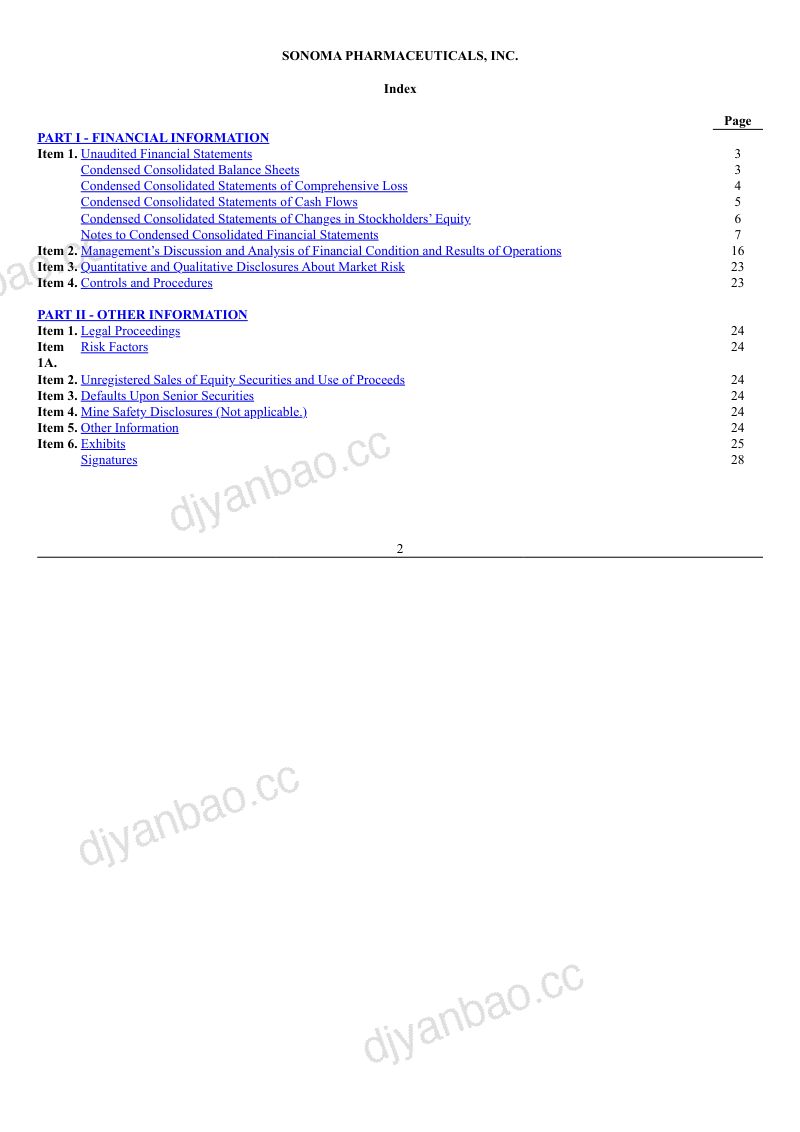 Sonoma Pharmaceuticals Inc 2026年季度报告 第2页
