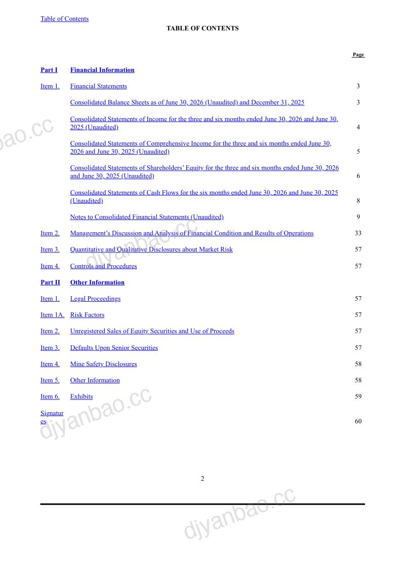 约翰·马歇尔银行控股公司 2026年季度报告 第2页