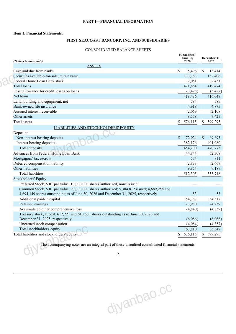 First Seacoast Bancorp Inc 2026年季度报告 第3页
