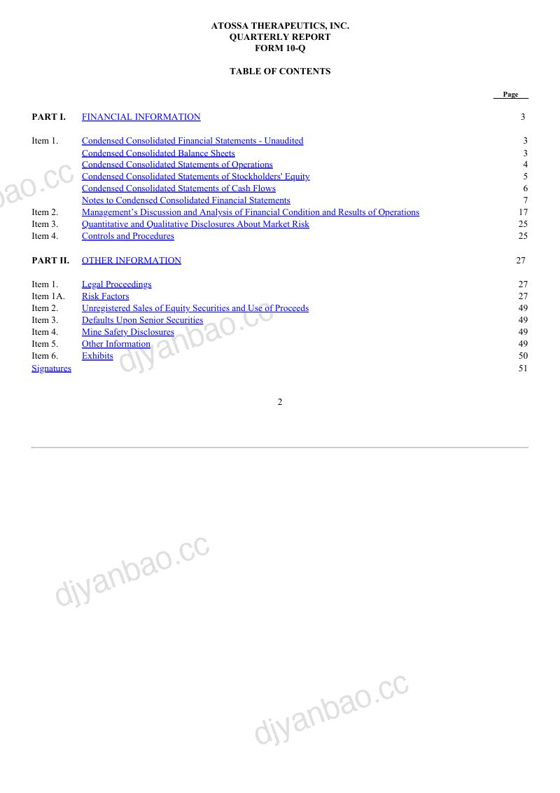 Atossa Therapeutics Inc 2026年季度报告 第2页