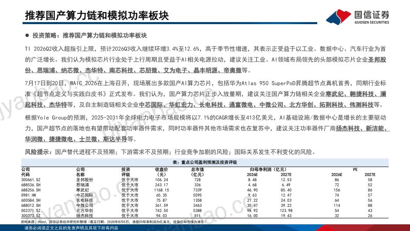 半导体8月投资策略：推荐国产算力链和模拟功率板块 第3页
