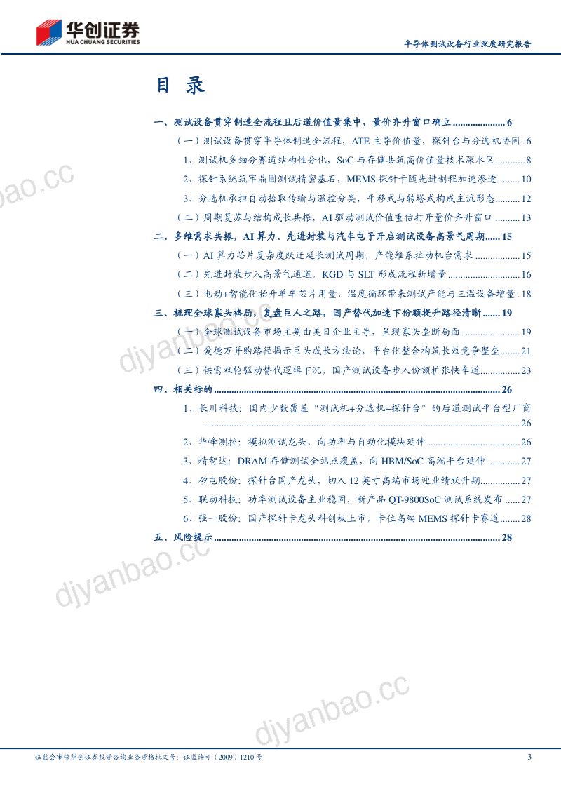 【华创证券】:半导体测试设备行业深度研究报告:算力迭代与先进封装重塑价值,国产测试设备步入替代加速期 第3页