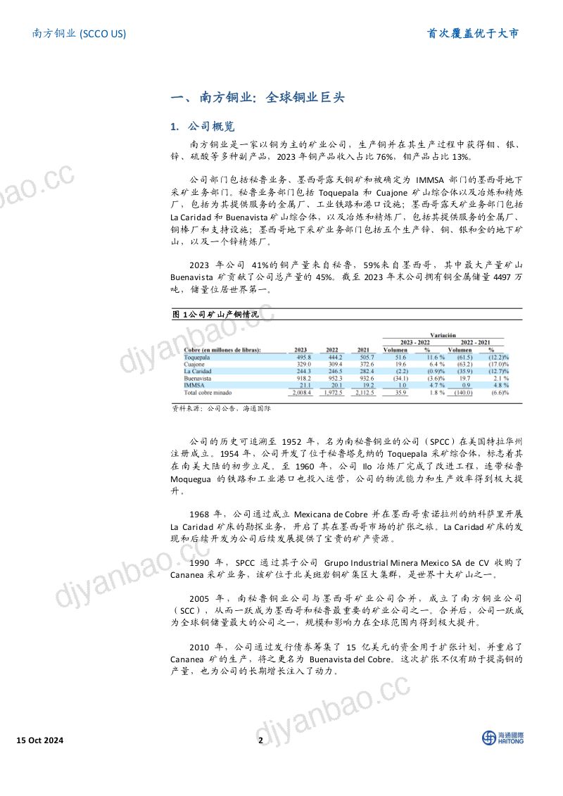 【海通国际】首次覆盖:全球铜业巨擘,成本掌控卓越 第2页