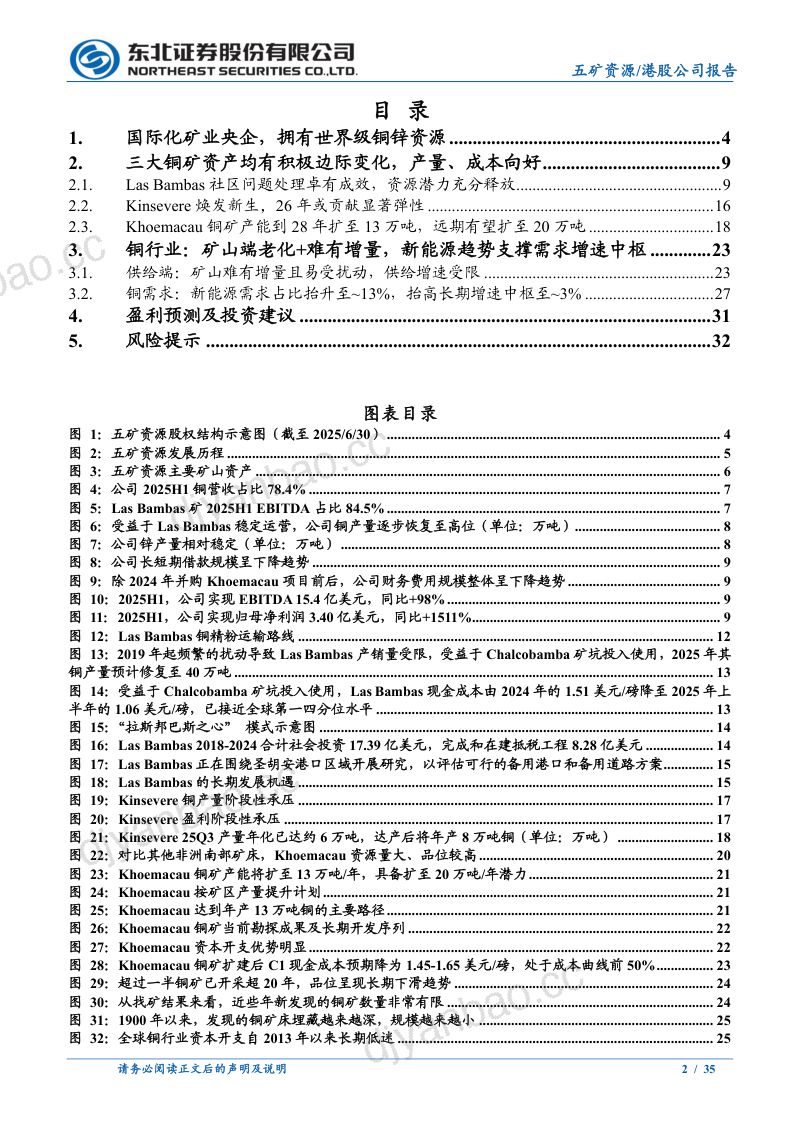 【东北证券】五矿资源(1208.HK)深度报告:三大铜矿放量+降本,业绩有望加速释放 第2页