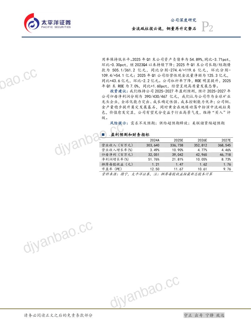 【太平洋证券】金流砥柱拨云诡，铜量再升定磐石 第2页