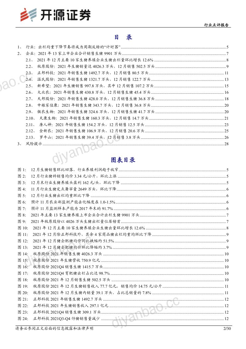 农林牧渔行业出栏均重下降节奏将成为周期反转的计时器-22011928页 第2页