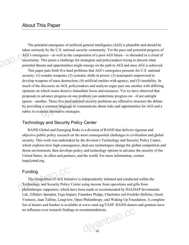 兰德公司:2025通用人工智能的五大国家安全难题研究报告(英文版)(19页) 第3页