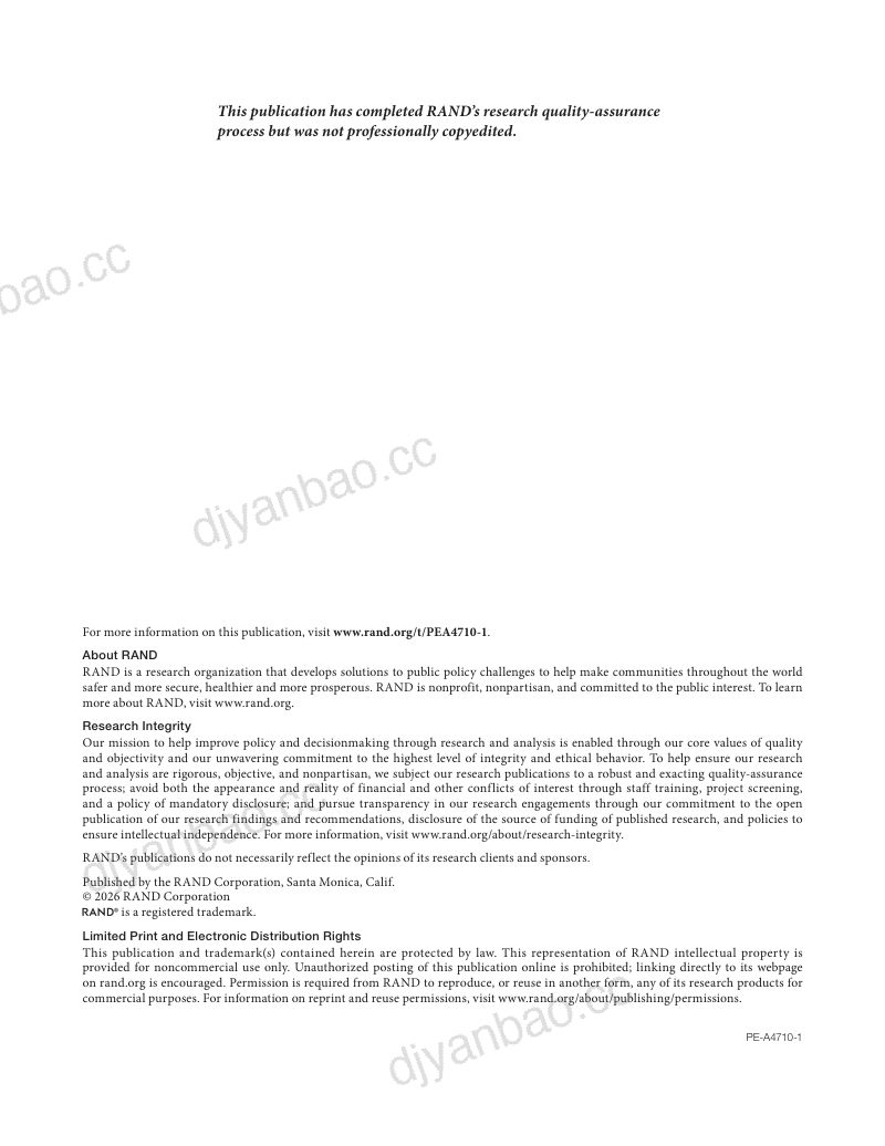 兰德公司:2026衡量AI智能体的生物能力与风险:基于智能体评估的证据生成与解读研究报告(英文版)(33页) 第2页