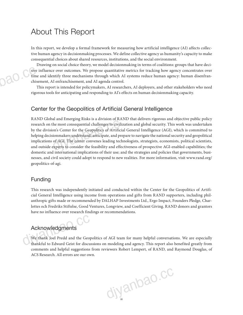 兰德公司:2026人工智能(AI)如何侵蚀人类能动性:形式模型研究报告(英文版)(39页) 第3页