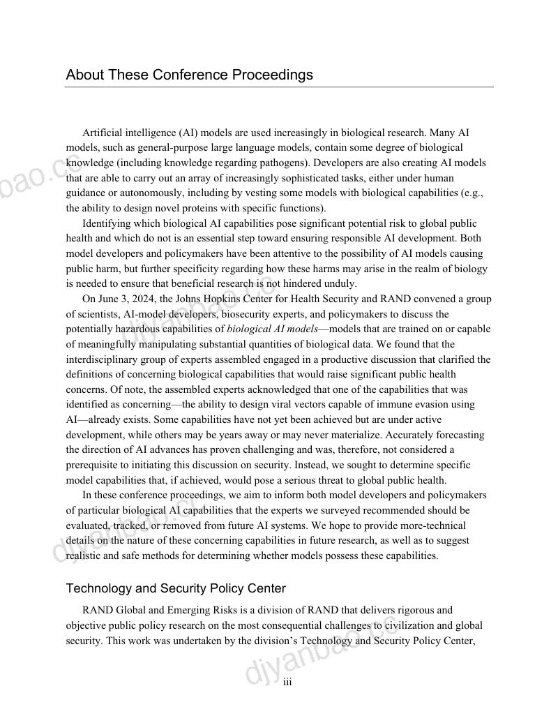 兰德公司:2025生物AI模型危害性能力界定报告:基于专家研讨会的未来风险评估(英文版)(21页) 第3页