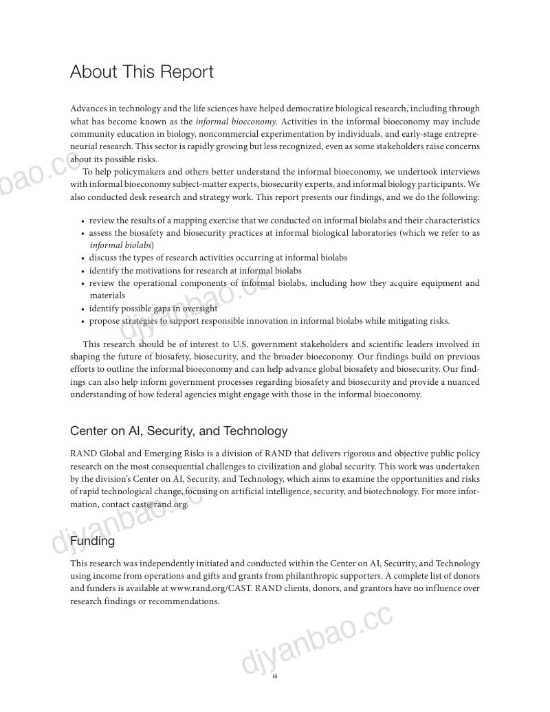 兰德公司：2025非正式生物经济图景测绘：现状评估与强化生物安全及生物安保的机遇分析报告（英文版）（55页） 第3页