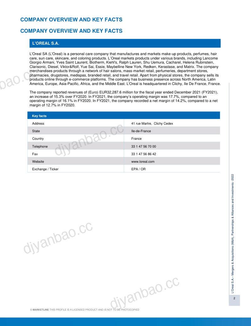 MarketLine:欧莱雅集团并购、联盟与投资分析报告(英文版)(219页) 第2页