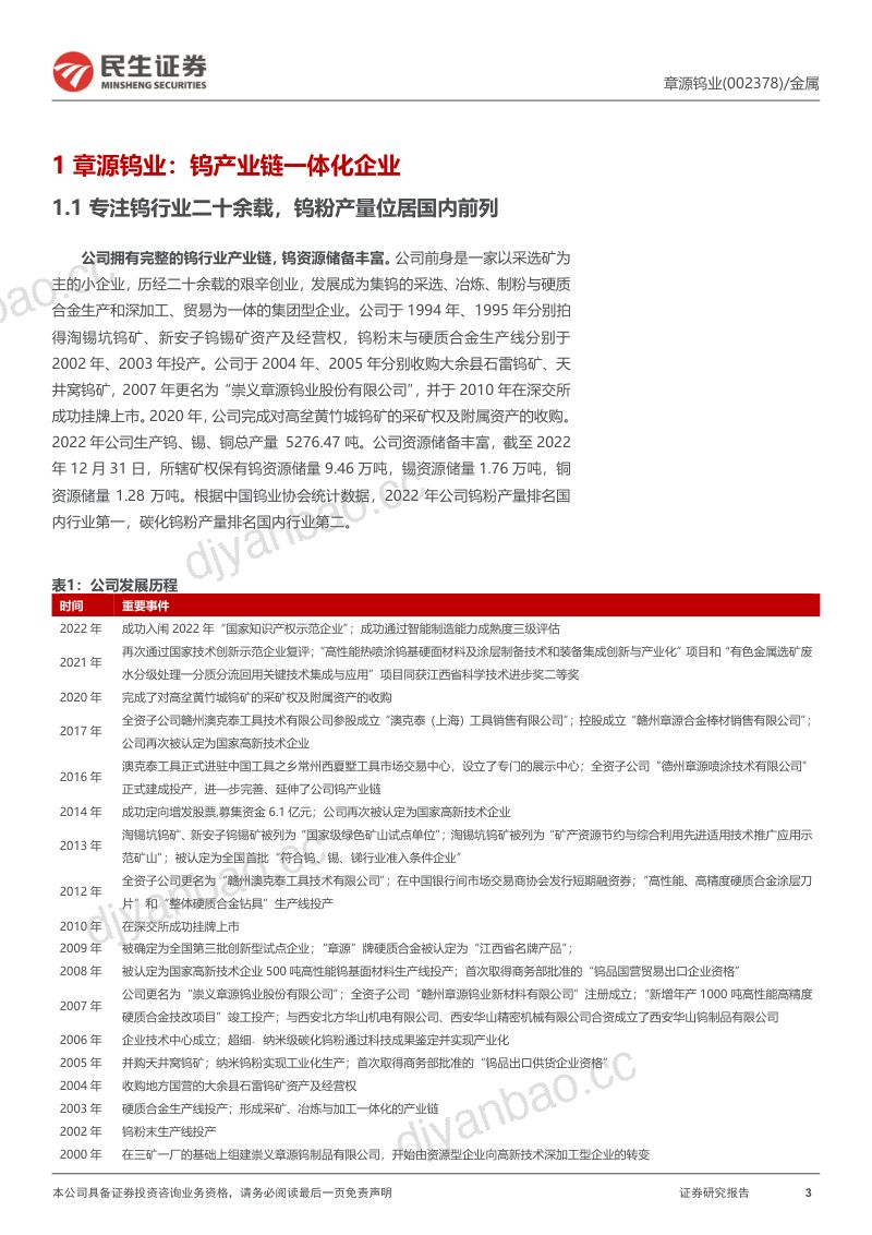 【民生证券】深度报告：上游钨矿受益钨价上涨，下游刀具板块涅槃重生 第3页