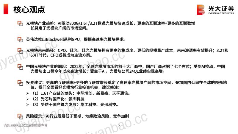 【光大证券】光模块行业专题报告:AI使互联需求跃迁,高速率光模块市场方兴未艾 第2页