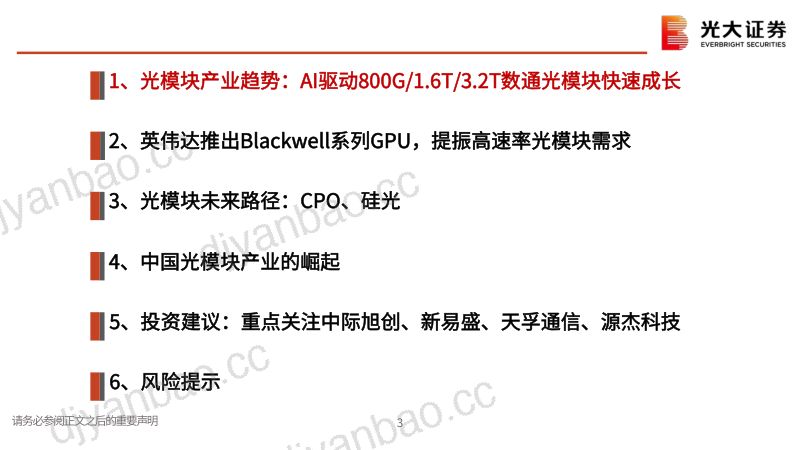 【光大证券】光模块行业专题报告:AI使互联需求跃迁,高速率光模块市场方兴未艾 第3页