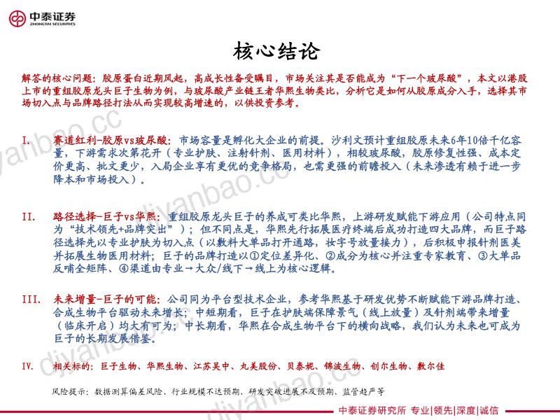 【中泰证券】医美行业细分Ⅴ:重组胶原龙头的路径选择,巨子生物、华熙生物类比解读 第2页