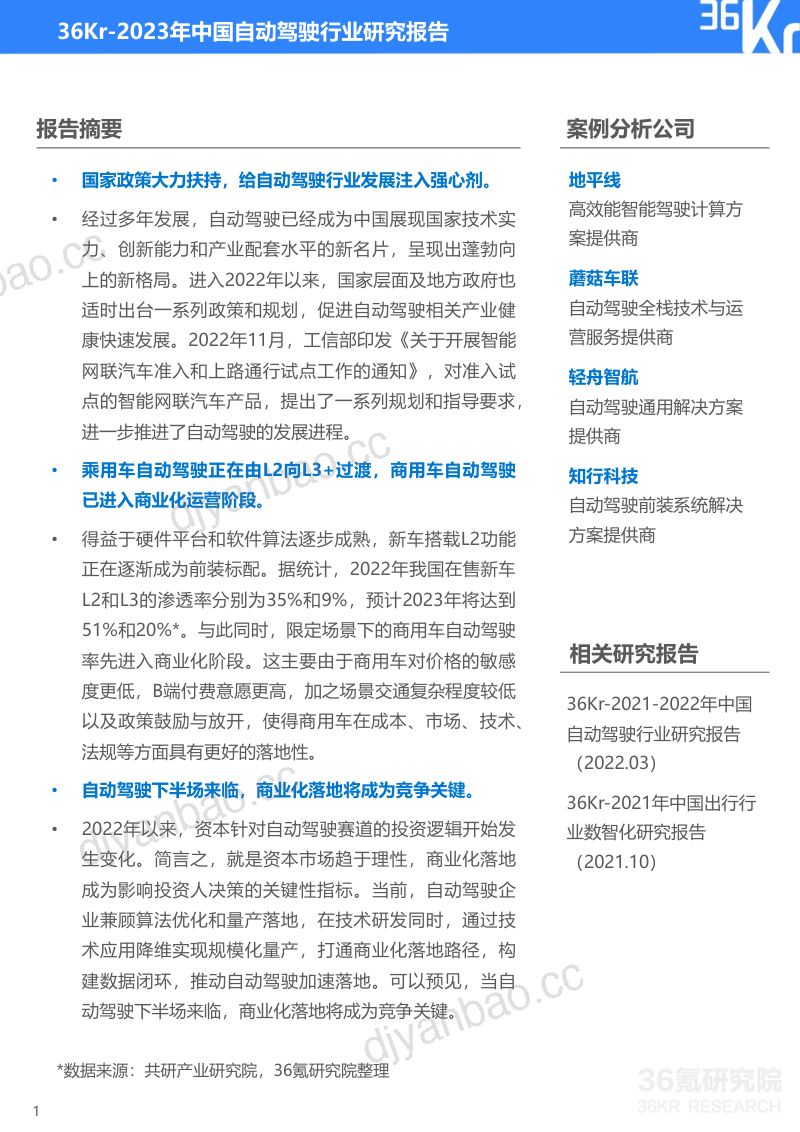 27-【36氪研究院】2023年中国自动驾驶行业研究报告（烽火研报www.fhyanbao.com） 第2页