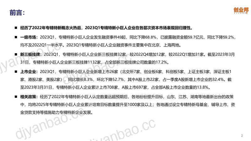 【创业邦】2023Q1专精特新小巨人企业资本市场发展报告 第2页