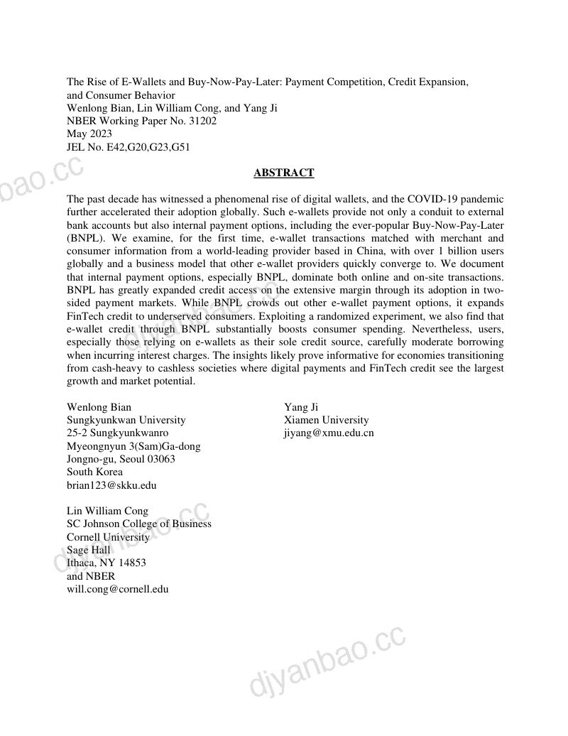 【NBER】电子钱包的兴起与先买后付:支付竞争、信用扩张与消费者行为 第2页