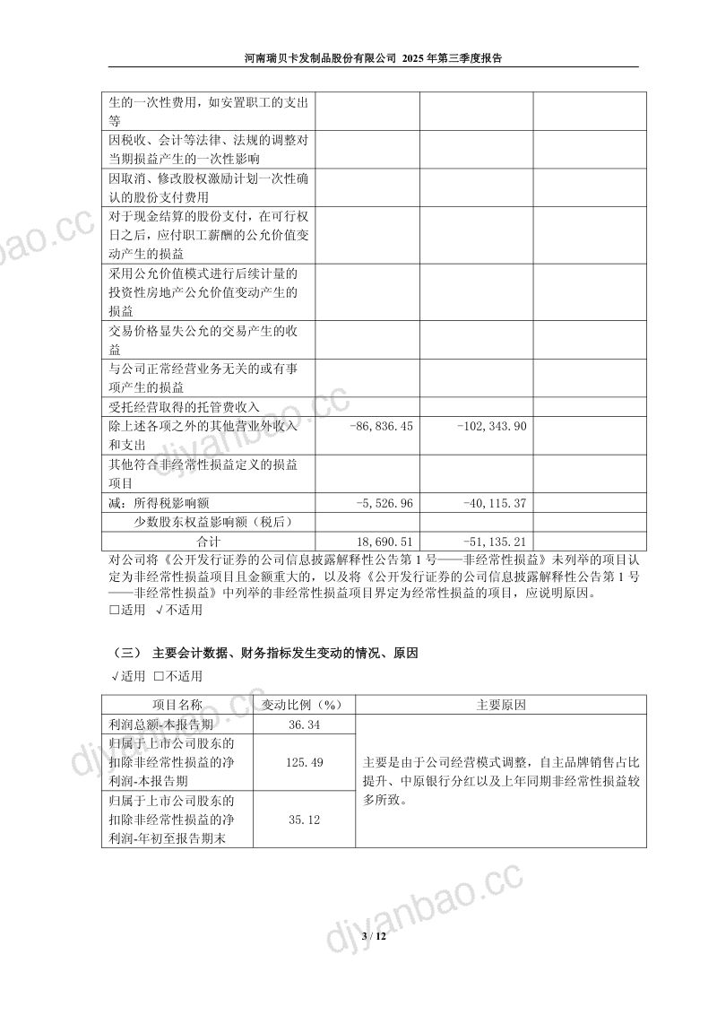 瑞贝卡：2025年第三季度报告 第3页