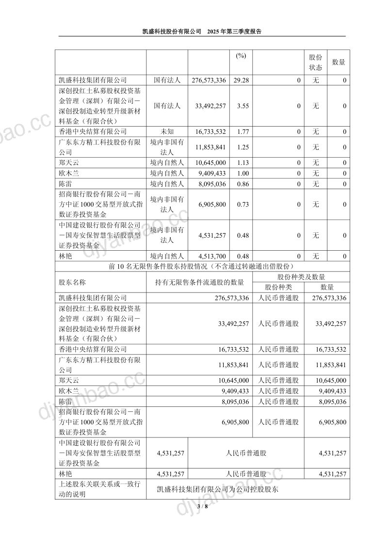 凯盛科技:2025年第三季度报告 第3页