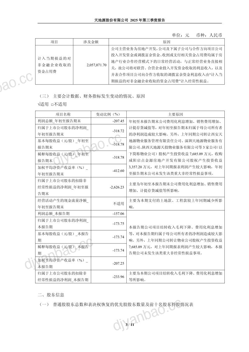 天地源：2025年第三季度报告 第3页
