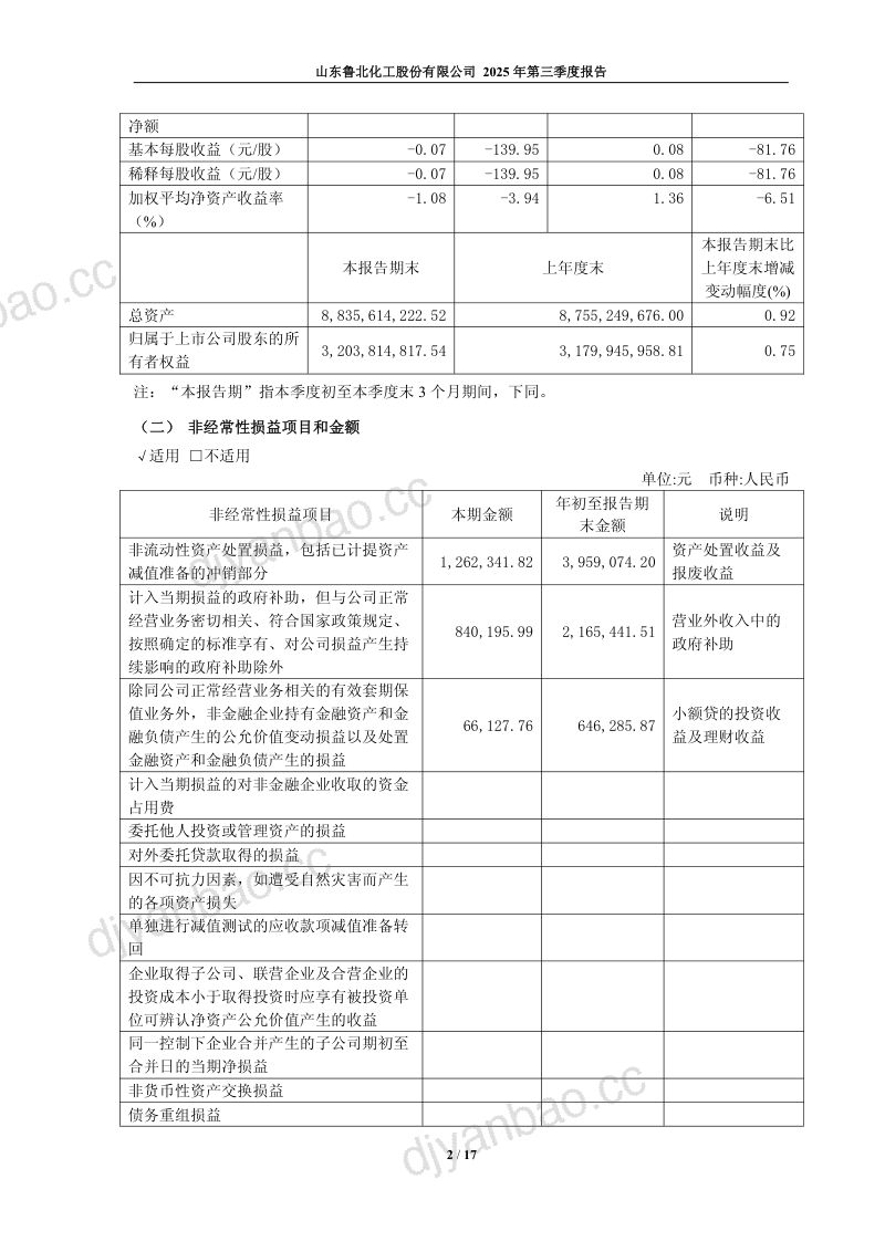 鲁北化工：2025年第三季度报告 第2页