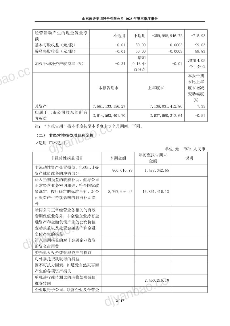 山东玻纤：2025年第三季度报告 第2页
