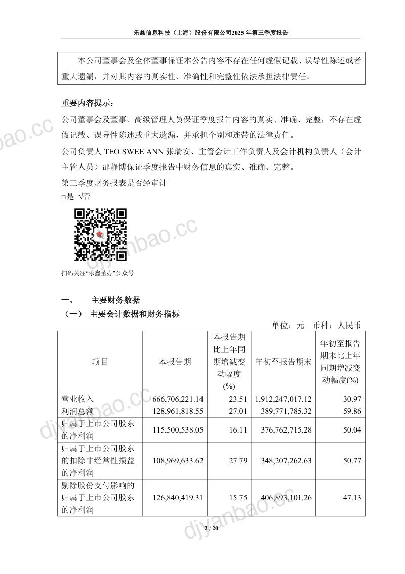乐鑫科技：2025年第三季度报告 第2页