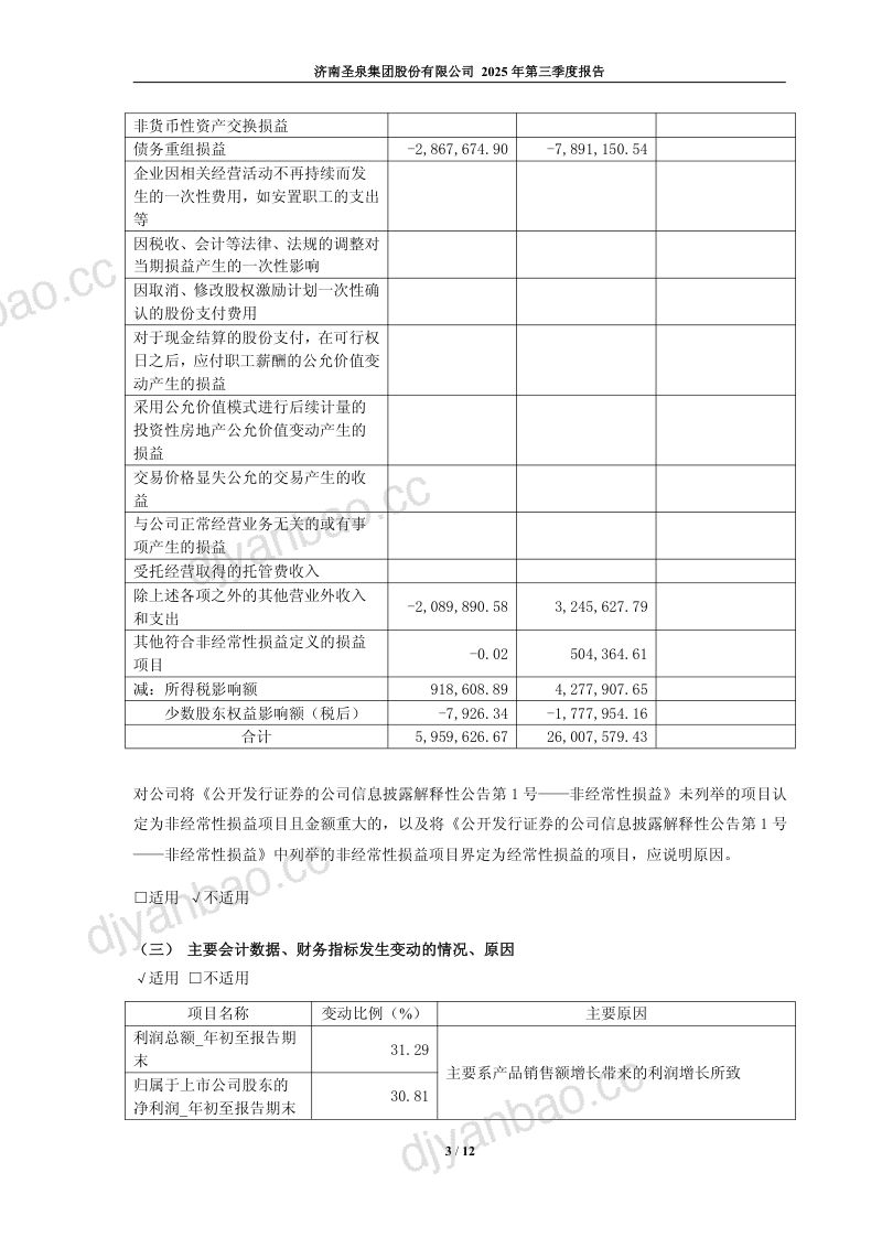 圣泉集团：2025年第三季度报告 第3页